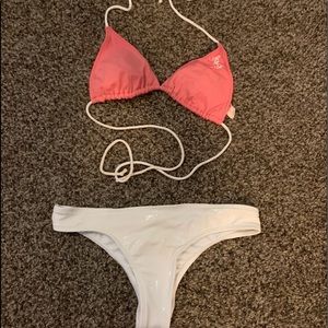 XS pink and white bikini